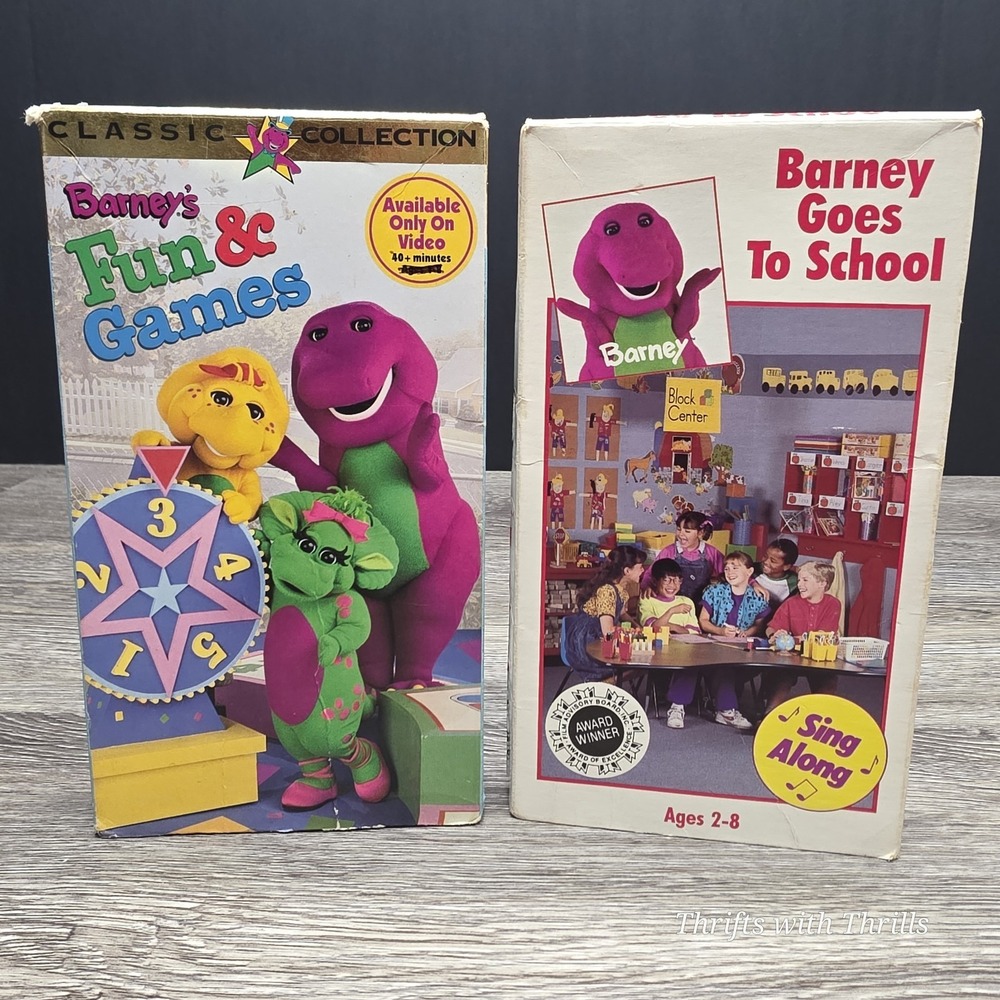 Vintage Barney Home Video VHS 2-Pack Fun & Games Barney Goes To School 1990s